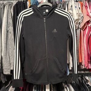 Adidas Black Zip-Up Hoodie with White Accents